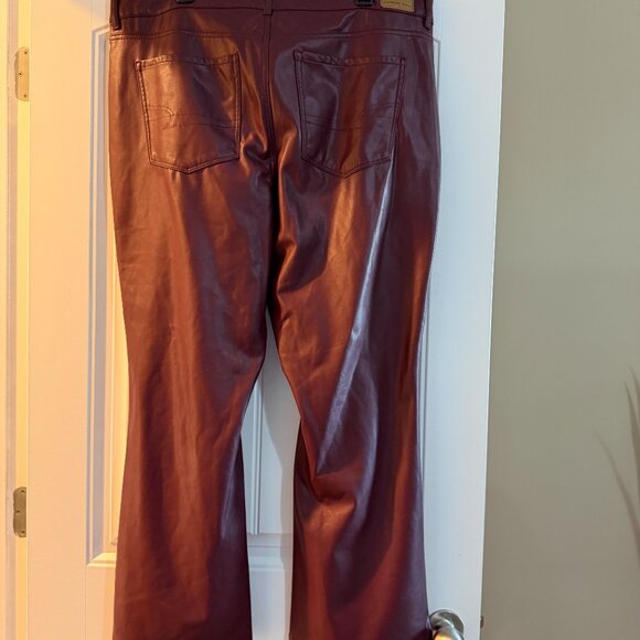 American Eagle Faux Leather Super High Rise Kick Boot Pants (Maroon) - Picture 2 of 6